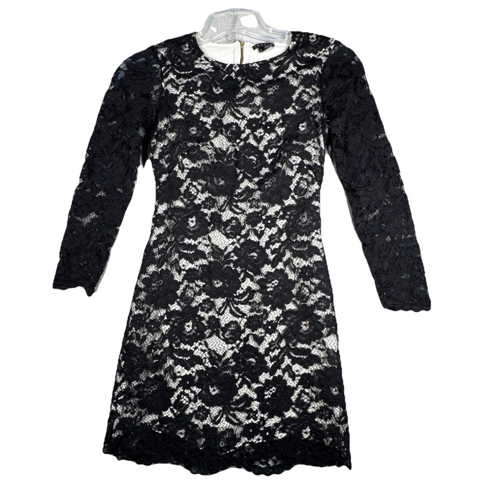 Theory Dress Womens 0 Black Sheath Lace Overlay Preppy Neutral‎ Basic Minimalist